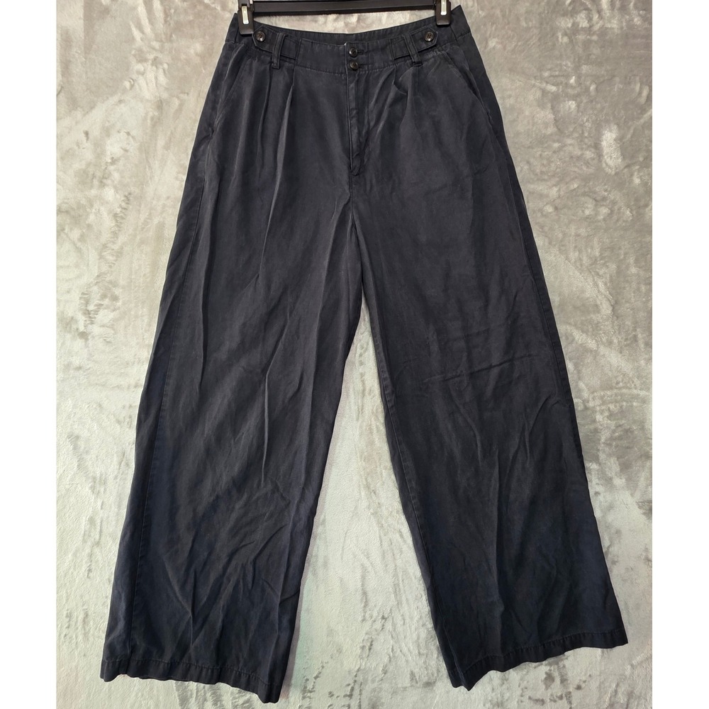 Madewell Wide Leg Pleated Trousers Lyocell Linen Blend Washed Black Size 8